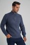 Trist Star Men's Indigo Short Zip-Up Selanik Hair Braided Standing Collar Wool Sweater Trist-5350 - 2