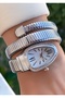Silver Color White Dial Snake Watch, Wrap Around Watch, Women's Wristwatch