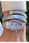 Silver Color White Dial Snake Watch, Wrap Around Watch, Women's Wristwatch - 3