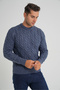 Men's Indigo Cycling Collar Hair Braided Wool Sweater Trist-5346 - 5