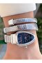 Silver Color Blue Dial Snake Watch, Wrap Around Watch, Women's Wristwatch - 6