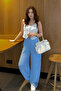 Women's Baby Blue Super High Waist Lycra Relax Bubble Pants - 4
