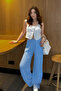 Women's Baby Blue Super High Waist Lycra Relax Bubble Pants - 5