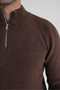 Men's Brown Short Zip-Up Standing Collar Selanik Knitted Wool Sweater Trist-5358 - 6
