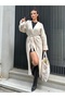 Women's Cream Belted Long Premium Knitwear Cardigan - 7