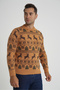 Trist Star Men's Mustard Cycling Collar Jacquard Deer Wool Christmas Sweater Trist-5360 - 2