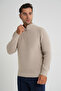 Men's Beige Short Zip-Up Standing Collar Selanik Knitted Wool Sweater Trist-5358 - 5