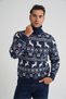 Trist Star Men's Navy Blue Full Fisherman Collar Jacquard Deer Wool Christmas Sweater Trist-5361 - 5
