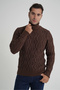 Men's Brown Fisherman Hair Braided Wool Sweater Trist-5354 - 5