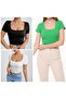 Women's 3-Pack Ribbed Camisole Body-Hugging Square Neck Crop T-Shirt