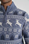Trist Star Men's Aviator Short Zip-Up Standing Collar Jacquard Deer Wool Christmas Sweater Trist-5362 - 6