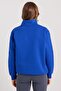 Women's Relax Fit Comfortable Cut Cotton Fleece Lined Half Zipper Sax Blue Stand Collar Sweatshirt - 8