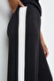 Women's Black Wide Leg Relaxed Fit Pants with White Stripes on the Side, Women's Pants - 3