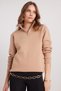 Women's Relax Fit Comfortable Cut Cotton Fleece Inside Half Zipper Stone Color Stand Collar Sweatshirt