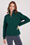 Women's Relax Fit Comfortable Cut Cotton Fleece Lined Half Zipper Khaki Stand Collar Sweatshirt - 5