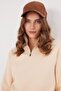 Women's Relax Fit Comfortable Cut Cotton Inside Fleece Half Zipper Ecru Stand Collar Sweatshirt - 2