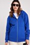 Women's Relax Fit Comfortable Cut Cotton Fleece Lined Double Pocket Zippered Sax Blue Hooded Sweatshirt - 4