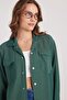 Women's Relax Fit Comfortable Cut Double Pocket Knitted Green Apaş Collar Shirt - 2