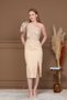 Atlas Fabric Shoulder Organza Detailed Pencil Dress - Beige