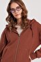 Women's Relax Fit Comfortable Cut Cotton Fleece Inside Double Pocket Zippered Brown Hooded Sweatshirt