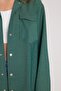 Women's Relax Fit Comfortable Cut Double Pocket Knitted Green Apaş Collar Shirt - 3