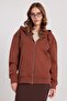 Women's Relax Fit Comfortable Cut Cotton Fleece Inside Double Pocket Zippered Brown Hooded Sweatshirt - 5