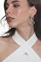 Women's Lacquer Silver Color Natural Stone Studded Model Geometric Shaped Handmade Earrings Silver &Turquoise - 3