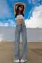 Women's Blue Snow Washed High Waist Lycra 90's Loose Leg Jeans - 2