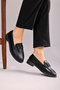 Women's Black Loafer Moccasin Casual Black Color Buckle Casual Shoes - 8