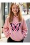Winter Hooded Sweatshirt, Kids Pink Butterfly Printed - 5