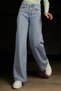 Women's Blue Snow Washed High Waist Lycra Wide Leg Jeans
