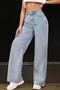 Young Girl Light Blue Snow Washed High Waist Lycra Comfortable 90's Loose Leg Jeans - 2