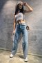 Light Blue Snow Wash High Waist Flexible Stylish Wide Leg Jeans