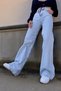 Light Blue Snow Wash High Waist Flexible Stylish Wide Leg Jeans