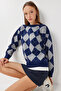 Baklava Patterned Knitwear Sweater Lmu0003 Dark Blue Gray