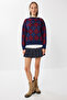 Baklava Patterned Knitwear Sweater Lmu0003 Navy Blue Burgundy