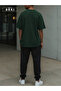 Power Fit – Oversize Forest Green T-Shirt & Black Pants Jogger Men's Tracksuit Set - 2