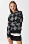 Baklava Patterned Knitwear Sweater Lmu0003 Black Anthracite - 3