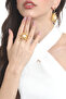 Women's Gold Color Plated Pearl Detailed Large Sun Ring & Earring Set - 3