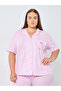 Plus Size Pink Striped Shirt and Pyjama Set - 3