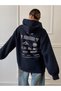 Women's Navy Blue Serenity Printed 3 Thread Hoodie Sweatshirt