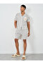 Men Cream Striped Resort Collar Shirt and Shorts Set
