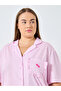 Plus Size Pink Striped Shirt and Pyjama Set - 4