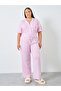 Plus Size Pink Striped Shirt and Pyjama Set - 2