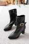 Women's Black Winter Stretch Buckle Zipper Ankle Length Pointed Toe 7 cm Thick Heeled Boots 1749 - 4