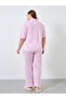 Plus Size Pink Striped Shirt and Pyjama Set - 5