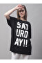 Women Black Oversized Slogan Print T-Shirt
