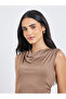 Women Brown Gathered Waist Sleeveless Top - 3