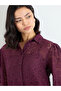 Burgundy Lace Balloon Sleeve Shirt - 4