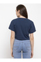 Navy Blue Cotton Short Sleeve Crop T-Shirt - 4